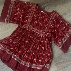 Red Bohemian Dress with White Embroidery